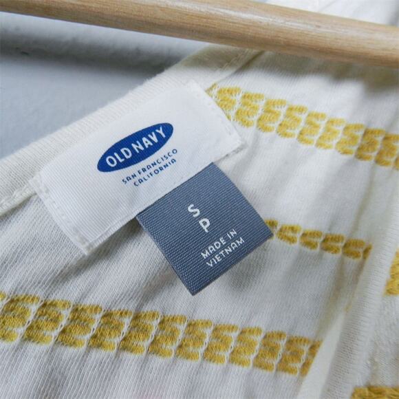 Old Navy Embroidered Striped Button Back Knit Top Size S Yellow Cream Tee - Picture 6 of 10